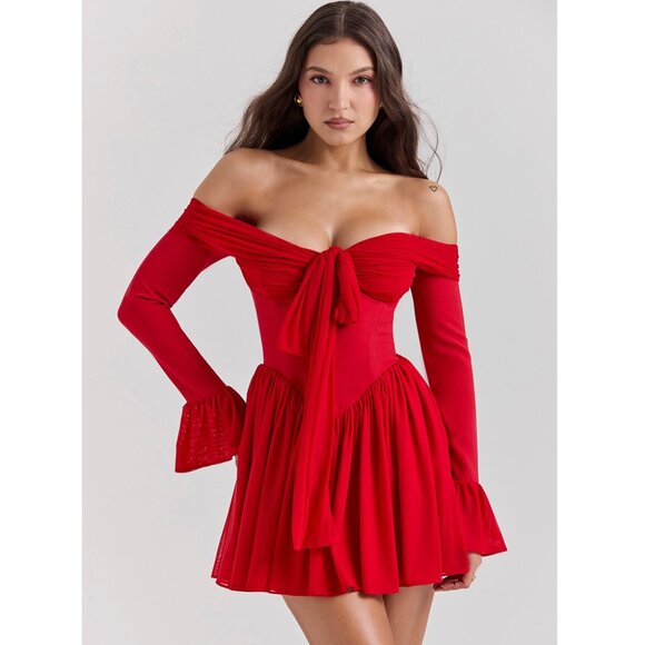 House of CB Red Off-Shoulder Mini Dress - Picture 8 of 9
